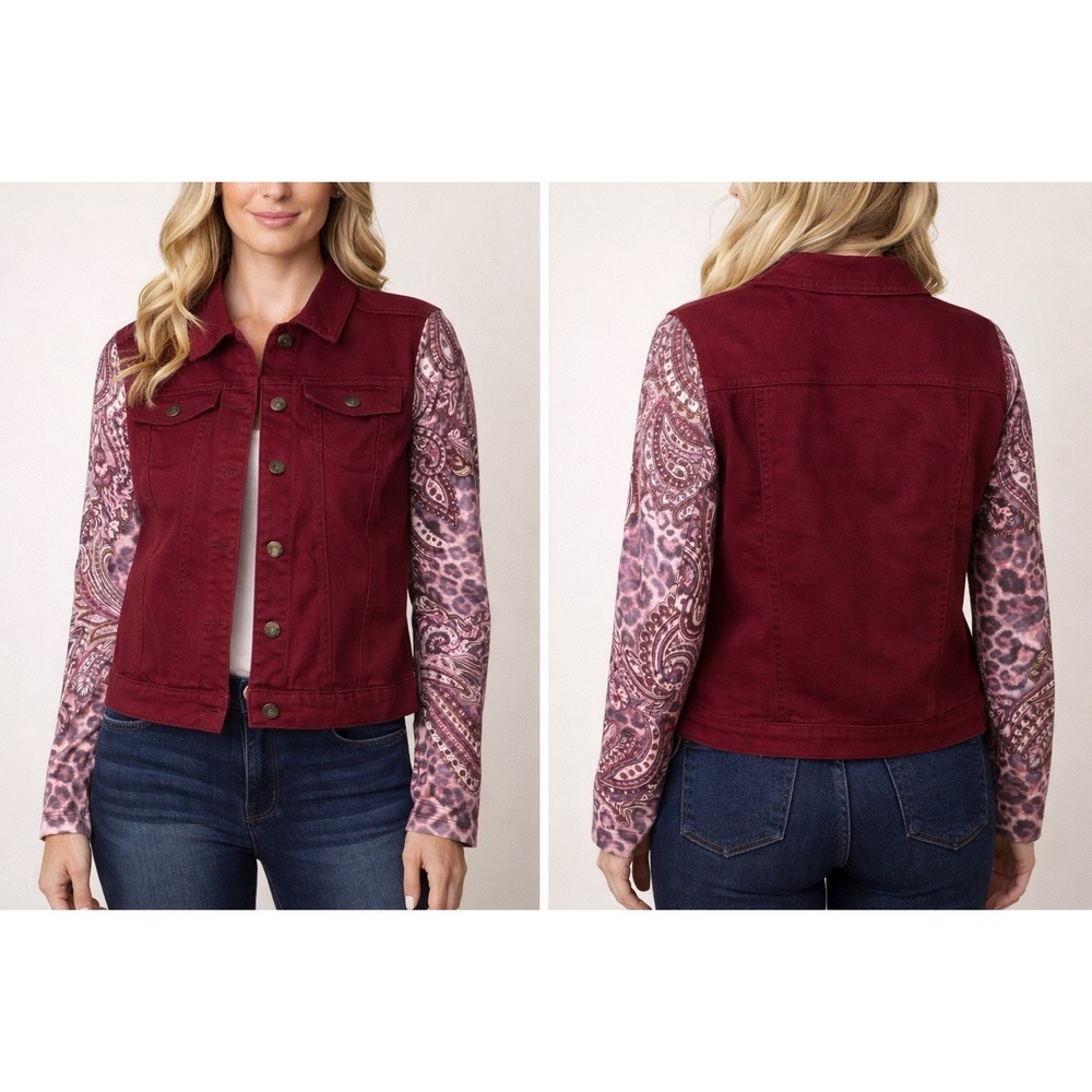 NWT One World Live & Let Live Paisley Sleeves Denim Jacket‎ Western Boho Small - Picture 9 of 9